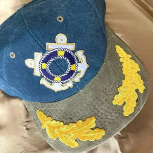Women's Cap Sun Hat in Denim Blue & Khaki with Yellow Embroidered Design
